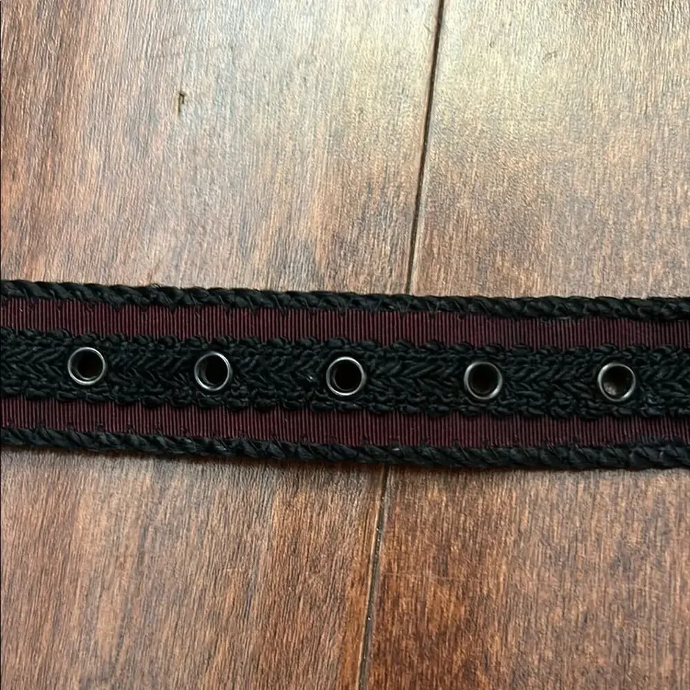 Super Vintage, Super Cool Black and Burgundy Fabric and Ribbon Belt, Size Small